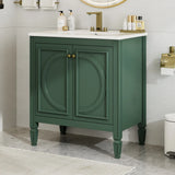 30" Bathroom Vanity with Sink, Two Doors with Shelf, Soft Close Door Hinges, Vintage Style, Green