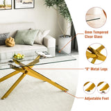 47.2" Rectangular Clear Tempered Glass Coffee Table,Stylish Design with Golden Metal Legs, Coffee Table for Living Room