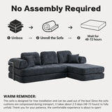 104" Boneless sofa,Sectional Compressed Couch with Chaise, Deep Seat Modular Sectional Sofa Chenille Memory Foam Sofa Boneless Couches for Living Room Bedroom, No Assembly Required