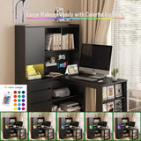 L Shaped Desk,Computer Desk with Drawers,Bookshelf,with LED Light,Modern Corner Desk,Home Office Desk,L-Shaped Study Table Writing Desk,Corner Gaming Computer Desk with Storage