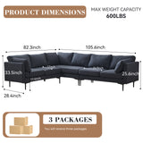 106" W Sectional L Shaped Sofa Couch Set for Living Room, Convertible Oversized 6-Seat Corner Sofa Sets with 2 Pillows, Modern Linen Sofas with Metal Legs for Living Room Apartment