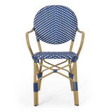 Outdoor PE Rattan and Aluminum 3 Piece French Bistro Set, Dark Teal & White, and Bamboo Finish