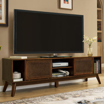 67.9 Inch Mid Century Modern Rattan TV Stand for TVs up to 75