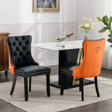A&A Furniture,Nikki Collection Modern,High-end Tufted Solid Wood Contemporary PU and Velvet Upholstered Dining Chair with Wood Legs Nailhead Trim  2 Pcs Set,White+Black, SW2101WB