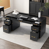 70" Extra-Large Classic and Traditional Executive Desk with Metal Edge Trim ,Writing Desk with 2 file drawers,USB Ports and Outlets,Desk with Hidden Compartment for Living Room,Home Office,Study Room,