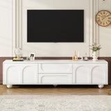 ON-TREND Cream Style TV Stand with Arched Doors & 2 Drawers for TVs up to 75", Minimalist Media Console with Rebound Device, Entertainment Center with 5 Iron Round Legs for Living Room, Bedroom, Black