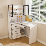 Computer Desk with Glass Cabinets & Built-In LED Lights, Corner L-Shaped Office Desk with USB Charging Ports, Keyboard Tray, Ergonomic Design for Home and Corporate Workspaces(White)