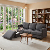 86" L-Shaped Sectional Sofa with Movable Ottoman & Storage, Linen Fabric Corner Couch for Small Living Room, Beige
