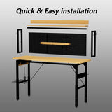 71''Adjustable Workbench with pegboard, Heavy Duty Wooden Desktop Workbench with Wheels, 1600 lb. Load Capacity, Rolling Workbench with AC/USB Outlet, Hooks, Shelf, for Garage, Workshop, Office, Home.