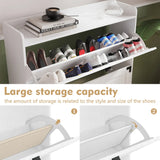 Shoe Cabinet with 2 Flip Drawers,Shoe Storage Cabinet for Entryway,Freestanding Shoe Cabinet Organizer with Open Storage,Narrow Farmhouse Shoe Rack with Metal Corner Decoration Legs,White