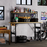 71''Adjustable Workbench with pegboard, Heavy Duty Wooden Desktop Workbench with Wheels, 1600 lb. Load Capacity, Rolling Workbench with AC/USB Outlet, Hooks, Shelf, for Garage, Workshop, Office, Home.