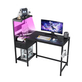 Computer Desk with Power Outlet & Storage Shelves, Study Writing Table with USB Ports Charging Station, PC Desk Workstation for Home Office, Brown
