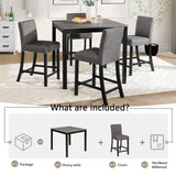 5-Piece Counter Height Table Set with 4 Chairs, Counter Height Table Set for 4 with Chairs, Wooden Counter Height  Table Set for Kitchen, Dining Room, Light Grey & Black Two Tone