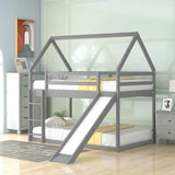 Twin over Twin Low Bunk Bed, House Bed with Ladder , Gray(OLD SKU:WF197808AAE)