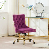 A&A Furniture Office Chair,Velvet Upholstered Tufted Button Home Office Chair with Golden Metal Base,Adjustable Desk Chair Swivel Office Chair (Gray)
