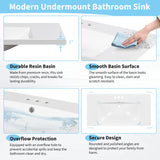 [Sink Only] 36x18" Rectangular 3 Hole Bathroom Resin Sink, Vanity Top Sink Only, Fits 4" Center Faucet, White (Faucet and cabinet not included)