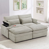 Loveseat Sofa 70.9" Free-combined Sectional Convertible Sofa Bed with Storage Space, Two Movable Ottomans, Four USB Ports and Two Cup Holders for Living Room, Grey
