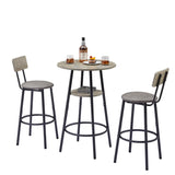Round bar stool set with shelf, upholstered stool with backrest Grey, 23.62'' W x 23.62'' D x 35.43'' H.