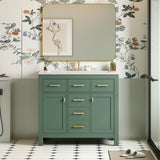 36'' Bathroom Vanity with Ceramic Sink Combo Set, Modern Freestanding Single Bathroom Cabinet with 4 Drawers & 2 Cabinets,Storage Cabinet for Bathroom, Solid Wood Frame Vanity Set, Green