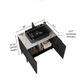 TURIO 30" Bathroom Vanity with Sink, Freestanding Bathroom Storage Cabinet with 2 Doors, Black Ceramic Basin and Carrara White Counter Top, Black Color