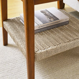 23" Mid-Century Side Table with Woven Shelf, Boho Side Table with Storage, Bedside Tables, Small Side Table for Living Room Couch Patio Home Office