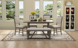 TREXM 6-Piece Retro Dining Table Set for 6, 60" Wood Kitchen Table and Chairs Set of 4 with Bench Designed Trestle Base for kitchen & Dining Room (Gray)