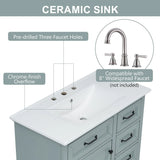 36" Bathroom Vanity with Sink, Ceramic Sink, 2 Tip-out Drawers, Soft Close Door Hinges, Grey