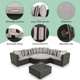 GO 7-piece Outdoor Wicker Sofa Set, Rattan Sofa Lounger, With  Colorful Pillows, Conversation Sofa, For Patio, Garden, Deck, Brown Wicker