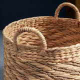 Isidore Round Water Hyacinth Seagrass Woven Basket with Handles - 15" x 15" x 11.8" - Natural Brown - For Clothes, Towels, Canvas, Toys and Magazine Storage and Home Decoration