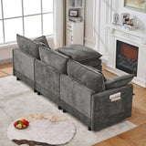 101.9-inch three-seater sofa, made of Chenille fabric, equipped with a movable footstool, modular design, suitable for various settings such as living rooms, bedrooms, and apartments.gray