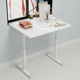 Adjustable study desk suitable for children and adults, height-adjustable, multifunctional home office desk, compact design, desktop dimensions: 60cm × 80cm, white frame, white tabletop.