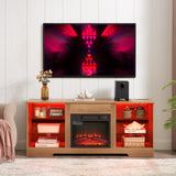 TV Stand Electric Fireplace  Glass Shelves, 3D Fireplace TV Stand with LED Lights Wood with USB Charging Outlet Modern Television Table Center for TV up to 62" White, 58''W*15.4''D*24.6