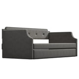 Upholstered Daybed with Trundle, Wood Slat Support,Upholstered Frame Sofa Bed , Twin,Gray