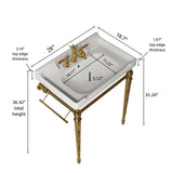 VICI 28" Bathroom Console Sink, Wall-Mounted White Ceramic Vanity Basin with 3 Pre-drilled Faucet Holes, Freestanding Stainless Steel Support Legs with Towel Bar, No Faucet & Sink Cover, Gold Color