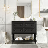 36" Bathroom Vanity Cabinet with Sink Combo Set, Undermount Ceramic Sink, Free Standing Vanity Set with 4 Drawers, Solid Wood Frame Bathroom Cabinet, Black