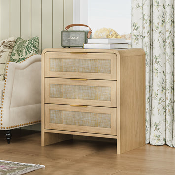 Rattan Nightstand 3 Drawers, 22.8
