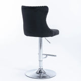 A&A Furniture,Swivel Velvet Barstools Adjusatble Seat Height from 25-33 Inch, Modern Upholstered Chrome base Bar Stools with Backs Comfortable Tufted for Home Pub and Kitchen Island（Black,Set of 2）