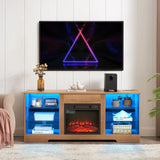 TV Stand Electric Fireplace  Glass Shelves, 3D Fireplace TV Stand with LED Lights Wood with USB Charging Outlet Modern Television Table Center for TV up to 62" White, 58''W*15.4''D*24.6