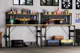 71''Adjustable Workbench with pegboard, Heavy Duty Wooden Desktop Workbench with Wheels, 1600 lb. Load Capacity, Rolling Workbench with AC/USB Outlet, Hooks, Shelf, for Garage, Workshop, Office, Home.