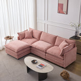 105" Modular Sectional Couch,Upholstered Soft Chenille Fabric Sofa,3 Seater with Ottoman L Shape Sofa Beige