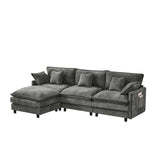 101.9-inch three-seater sofa, made of Chenille fabric, equipped with a movable footstool, modular design, suitable for various settings such as living rooms, bedrooms, and apartments.gray