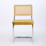 Mid Century Modern Dining Chairs Set of 2, Velvet Accent Chairs with Natural Cane Back & Stainless Chrome Base, Famous Breuer Designed Chairs, Upholstered Rattan Kitchen Chairs,Olive-Green