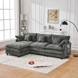101.9-inch three-seater sofa, made of Chenille fabric, equipped with a movable footstool, modular design, suitable for various settings such as living rooms, bedrooms, and apartments.gray