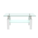 Rectangle Glass Coffee Table, Clear Coffee Table, Modern Side Center Tables for Living Room, Living Room Furniture,white