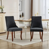 Rayon Cloth Flocking Linen Dining Chairs Channel Kitchen Dinner Chair Comfy Fabric Upholstered Accent Chair for Dining Room with Curved Solid Wood Legs,Set of 2 (Beige), SW1847BG