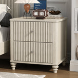 Fluted Nightstand, 21.65" Wide Side Table with 3 Drawers, Mid Century Modern Wood NightStand with Metal Handle, Wooden Bedside End Table for Bedroom, Living Room, Closet, Walnut