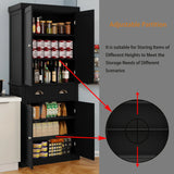71" Kitchen Pantry Storage Cabinet , with 4 Doors, Drawer, 2 Adjustable Shelves, Freestanding Cupboard for Dining Room Living Room, Laundry-Black