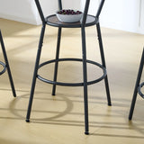 Round bar table and stool set with shelf, upholstered stool with backrest, Rustic Brown, 24.17"W x 24.17"D x 36.02"H