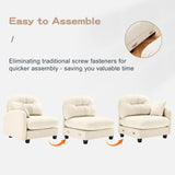 Cloud Sectional L-Shaped Couch With Ottoman,Soft Chenille Fabric,Quilted Pleated Design  High-Density Foam,Fits Bedrooms Living Rooms Reading Nooks,Beige