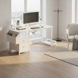 47.3"office desk with power outlet,2 Monitor Stands,2 drawers,Side Pocket,Easy to Assemble,Frame stability Reversible,use for home desk, computer desk, game table,White